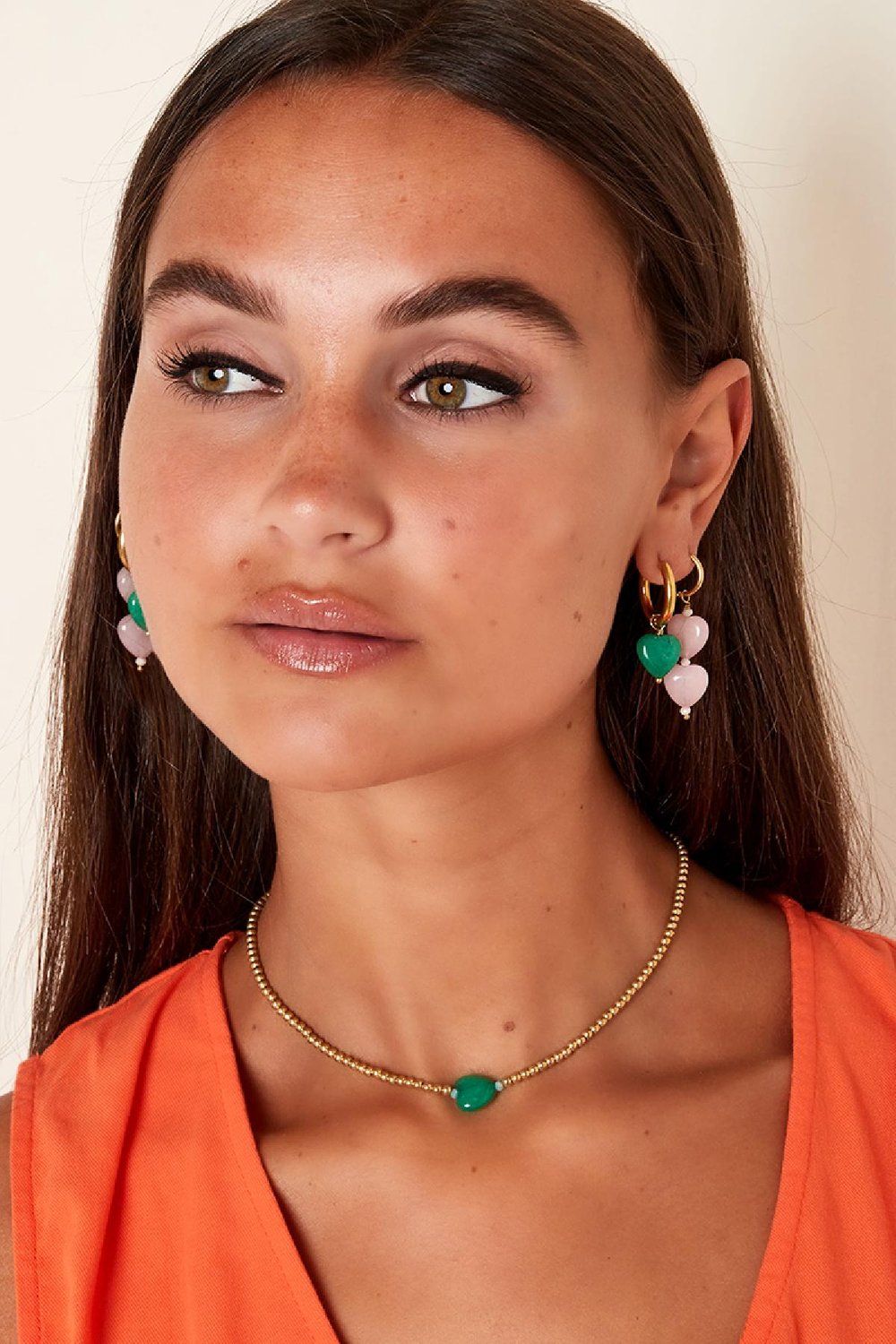 Herzkette - #summergirls-Kollektion Grün & Goldfarbe Edelstahl h5Bild2